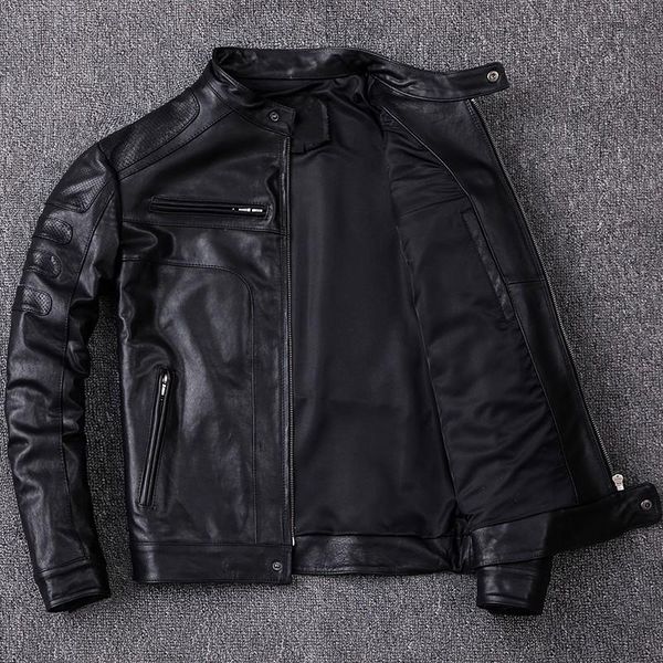 men's leather & faux spring mens biker genuine jacket autumn stand collar windproof natural sheepskin coat motor outwear jackets, Black
men's leather & faux spring mens biker genuine jacket autumn stand collar windproof natural sheepskin coat motor outwear jackets, Black