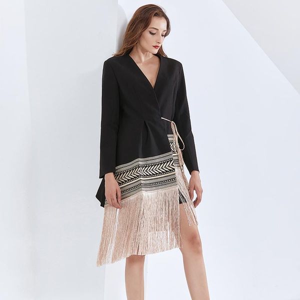 women's suits & blazers patchwork coat for women v neck long sleeve tassel lace up hit color plus size female style indie folk blazer, White;black
women's suits & blazers patchwork coat for women v neck long sleeve tassel lace up hit color plus size female style indie folk blazer, White;black