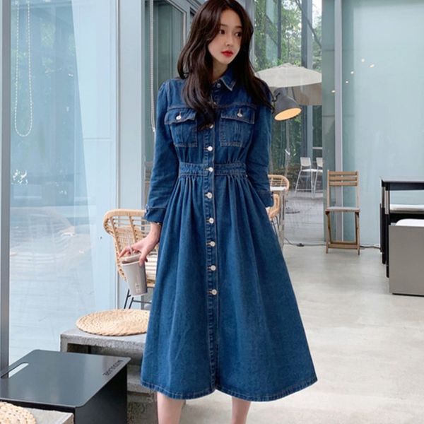 spring autumn fashion vintage denim lapel collar single-breasted high elastic waist casual long dress female vestidos 210518, Black;gray
spring autumn fashion vintage denim lapel collar single-breasted high elastic waist casual long dress female vestidos 210518, Black;gray