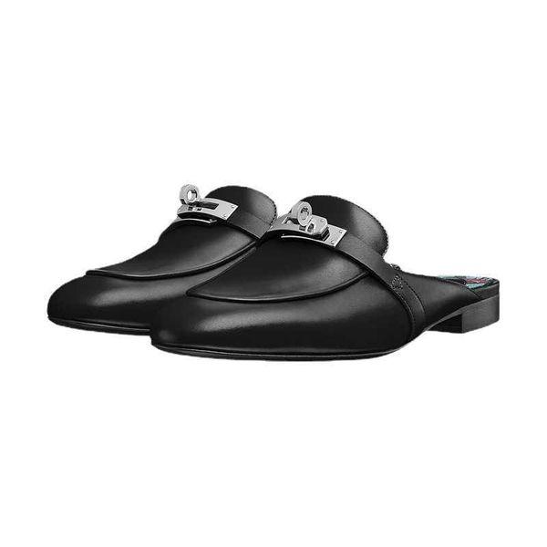 slippers leather low heel round head metal button back air sandal women's casual large shoes in spring and summer of 2021, Black
slippers leather low heel round head metal button back air sandal women's casual large shoes in spring and summer of 2021, Black
