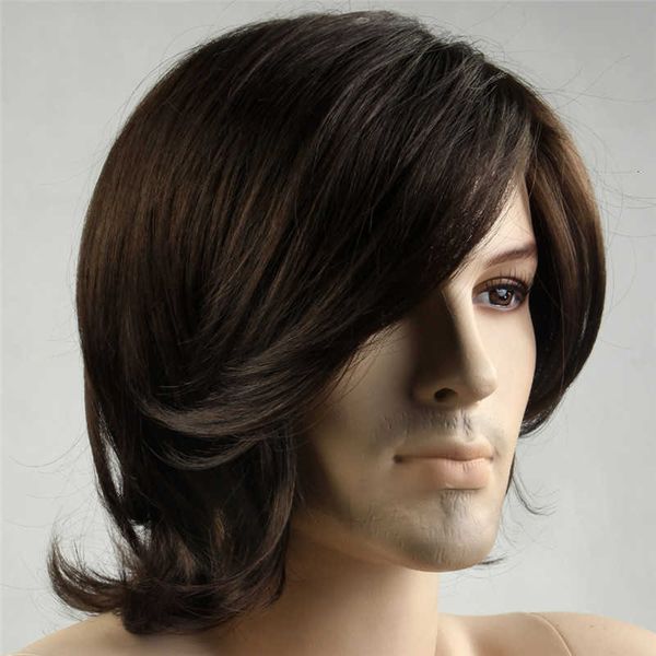 men's wig with long fringe, Black