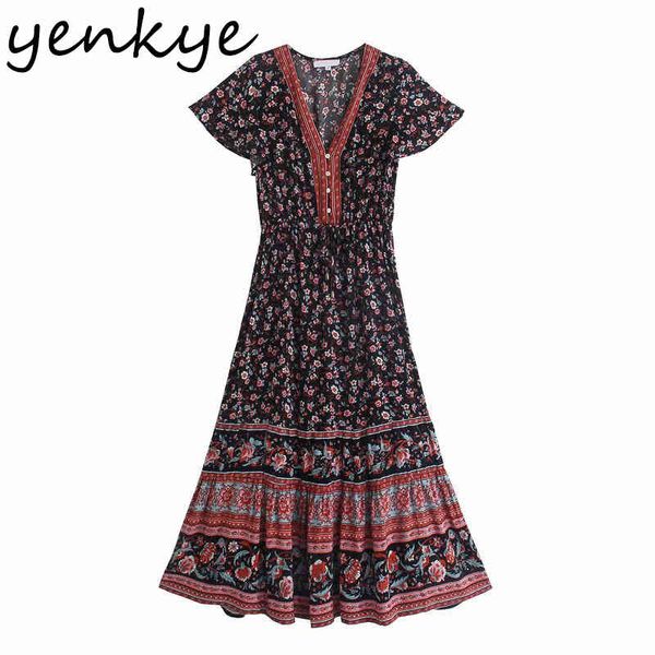 vintage floral print boho long dress women v neck short sleeve vestido mujer drawstring waist a-line casual summer 210430, Black;gray
vintage floral print boho long dress women v neck short sleeve vestido mujer drawstring waist a-line casual summer 210430, Black;gray