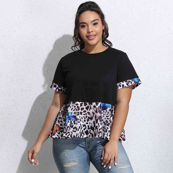 women's plus size hy365008# loose large short sleeve t-shirt leopard stitching urban leisure top
women's plus size hy365008# loose large short sleeve t-shirt leopard stitching urban leisure top