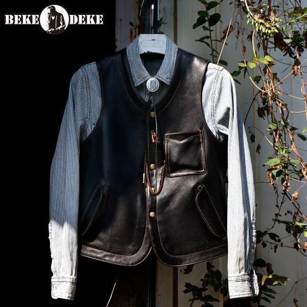 british style mens genuine leather v-neck pockets single breasted sleeveless vest cowhide fashion vintage jacket men's vests, Black;white
british style mens genuine leather v-neck pockets single breasted sleeveless vest cowhide fashion vintage jacket men's vests, Black;white