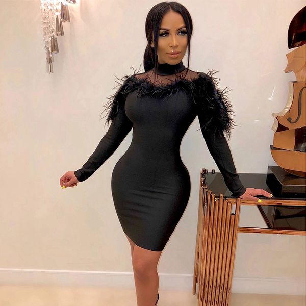 party bodycon dress women long sleeve slim feather mesh patchwork mini club dress black sheath elegant short festival dress, Black;white
party bodycon dress women long sleeve slim feather mesh patchwork mini club dress black sheath elegant short festival dress, Black;white