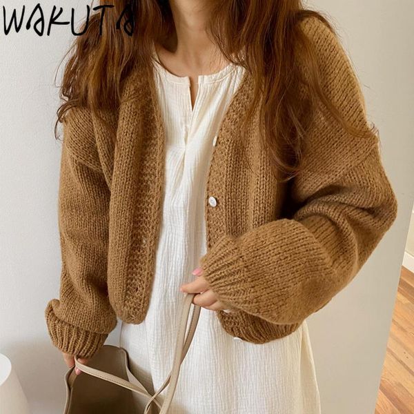 women's knits & tees wakuta vintage loose knitted cardigan women 2021 casual chic outerwear v neck long sleeve pink blue sweater coat b, White
women's knits & tees wakuta vintage loose knitted cardigan women 2021 casual chic outerwear v neck long sleeve pink blue sweater coat b, White