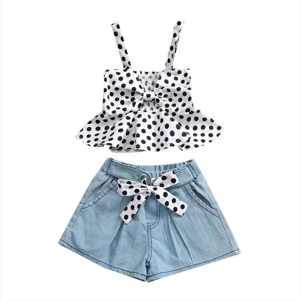1 6y summer fashion girls clothes sets 2pcs polka dot printed strap bowknot vest denim shorts, White
1 6y summer fashion girls clothes sets 2pcs polka dot printed strap bowknot vest denim shorts, White