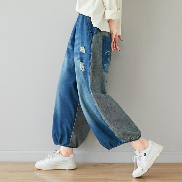big size wide leg jeans women loose pockets patchwork pants elastic waist ladies trousers ankle-length denim femme g050601 women's, Blue
big size wide leg jeans women loose pockets patchwork pants elastic waist ladies trousers ankle-length denim femme g050601 women's, Blue