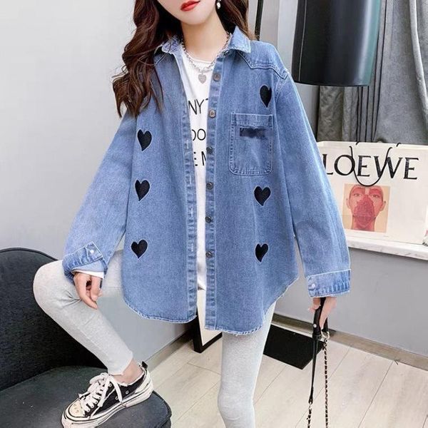 women's jackets dressed embroidered love denim tiny korean female shirt loose fine spring coat and autumn 89nc, Black;brown