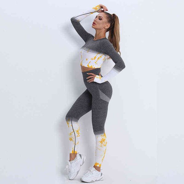 women's tracksuits tie dyed long sleeved yoga women's high waist pants sports seamls quick drying fitns suit, Gray
women's tracksuits tie dyed long sleeved yoga women's high waist pants sports seamls quick drying fitns suit, Gray