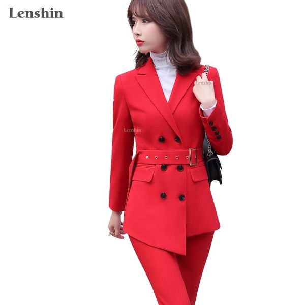 lenshin 2 piece suit set women red pant suits business office lady work wear formal blazer with sashes women's two pants, White
lenshin 2 piece suit set women red pant suits business office lady work wear formal blazer with sashes women's two pants, White