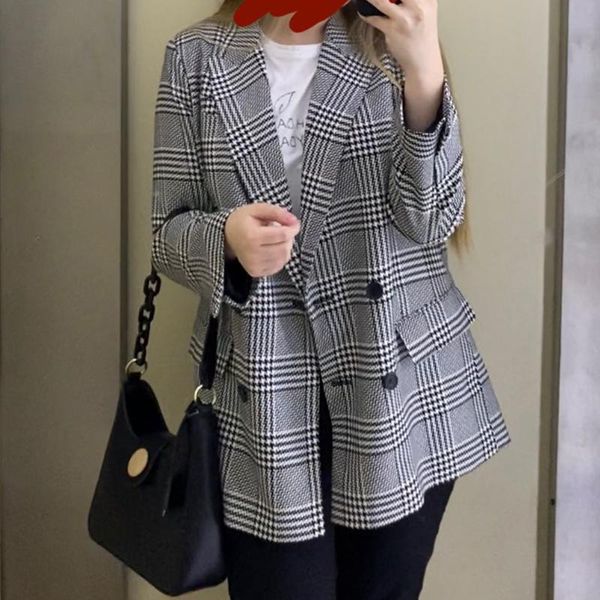 women's suits & blazers plaid print women notched collar long sleeve spring autumn ladies casual suit coat double breasted jacket for f, White;black
women's suits & blazers plaid print women notched collar long sleeve spring autumn ladies casual suit coat double breasted jacket for f, White;black