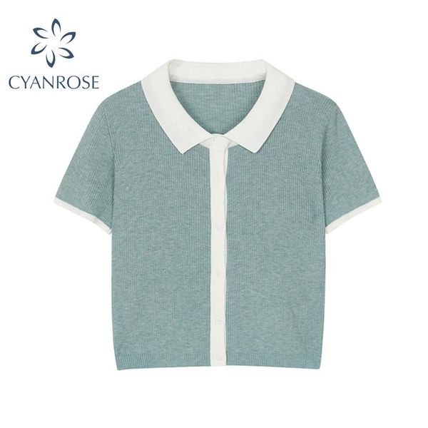 women's knits & tees summer color matching knitted shirts 2021 korean style sweet lapel short sleeve single-breasted loose lady cardiga, White
women's knits & tees summer color matching knitted shirts 2021 korean style sweet lapel short sleeve single-breasted loose lady cardiga, White