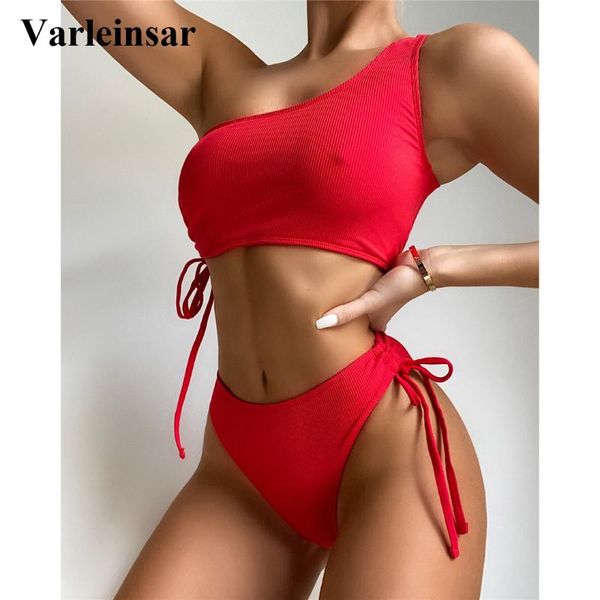 women's swimwear ribbed lace up one shoulder female swimsuit high waist bikini women two-piece set bather bathing suit swim v3126, White;black
women's swimwear ribbed lace up one shoulder female swimsuit high waist bikini women two-piece set bather bathing suit swim v3126, White;black