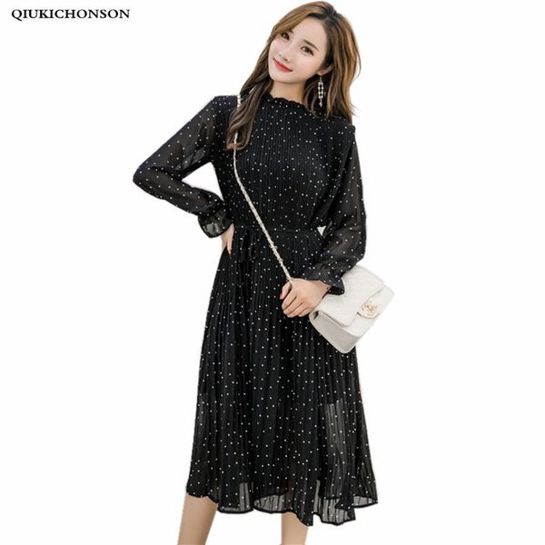 casual dresses spring autumn polka dot dress women long sleeve pleated midi ladies stand collar slim waisted chiffon, Black;gray
casual dresses spring autumn polka dot dress women long sleeve pleated midi ladies stand collar slim waisted chiffon, Black;gray