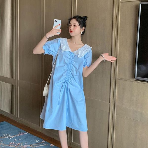 20958# maternity dress summer v neck turn down collar cotton short sleeves loose stylish pregnant women mom dresses, White
20958# maternity dress summer v neck turn down collar cotton short sleeves loose stylish pregnant women mom dresses, White