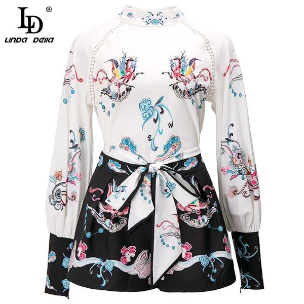 linda della designer autumn two piece sets women's stand collar fashion print white shirt and slim black shorts suit pants
linda della designer autumn two piece sets women's stand collar fashion print white shirt and slim black shorts suit pants
