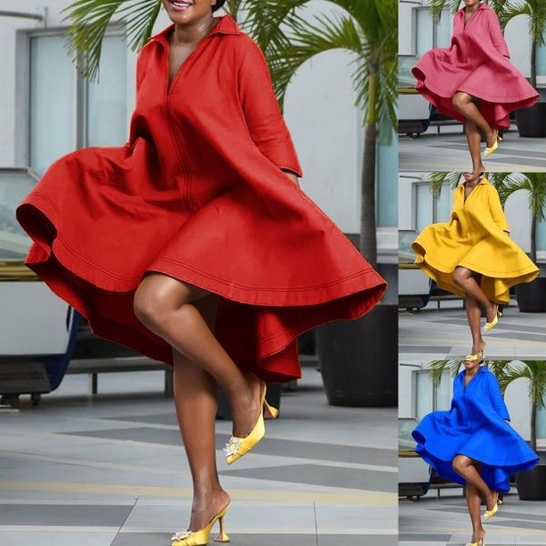 autumn women's casual fashion loose solid color long-sleeved lapel large swing dress party dresses elegant clothes, Black;gray
autumn women's casual fashion loose solid color long-sleeved lapel large swing dress party dresses elegant clothes, Black;gray