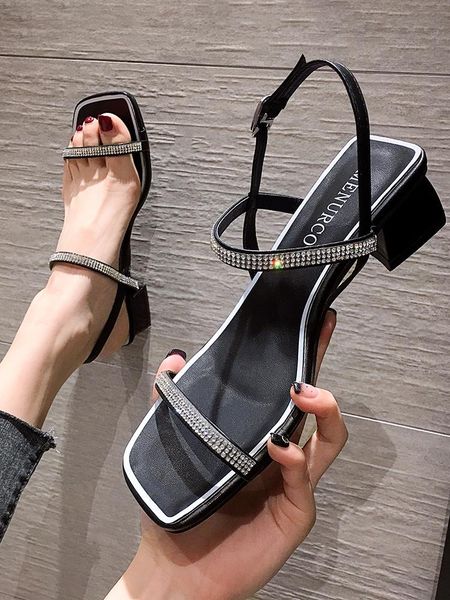 dress shoes women's sandals 2021 summer fashion thick heel rhinestone shiny thin strap high heels, Black
dress shoes women's sandals 2021 summer fashion thick heel rhinestone shiny thin strap high heels, Black