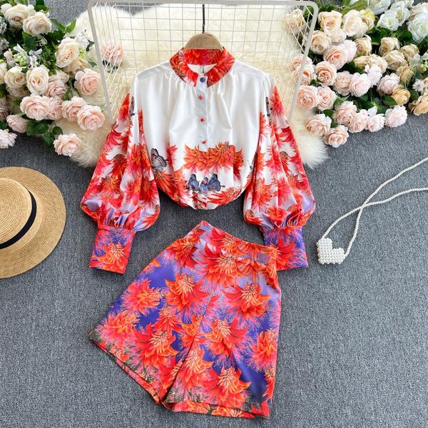 women's tracksuits summer suit korean retro print lantern sleeve loose contrast color pocket shorts two-piece casual sets lh074, Gray
women's tracksuits summer suit korean retro print lantern sleeve loose contrast color pocket shorts two-piece casual sets lh074, Gray