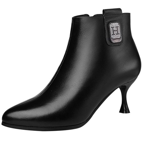 boots women shoes office high heels pointed toe autumn winter genuine leather casual short ankle thin heeled m0054, Black
boots women shoes office high heels pointed toe autumn winter genuine leather casual short ankle thin heeled m0054, Black