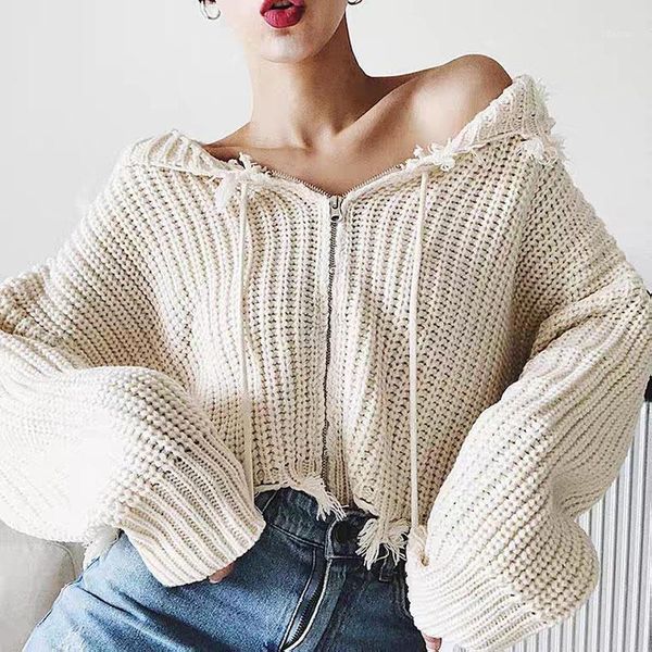 women's knits & tees 2021 arrival sweater black beige zipper knitted female casual hole street wear spring fall winter women clothes, White
women's knits & tees 2021 arrival sweater black beige zipper knitted female casual hole street wear spring fall winter women clothes, White