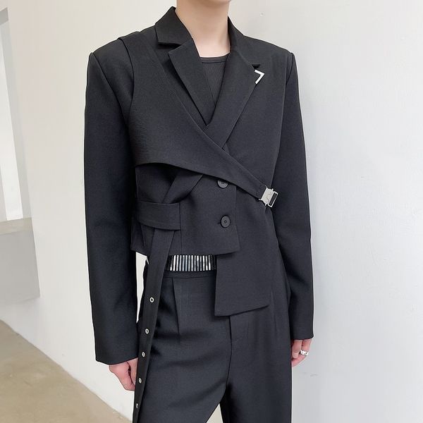 men's suits & blazers detachable men 2 pieces sets vest and short jacket male irregular hem korean trend fashion loose casual coat zv6z, White;black
men's suits & blazers detachable men 2 pieces sets vest and short jacket male irregular hem korean trend fashion loose casual coat zv6z, White;black
