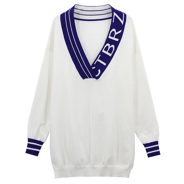 women white deep v-neck long sweater knitted pullovers letter patchwork sleeve loose autumn winter m0311 210514, White;black
women white deep v-neck long sweater knitted pullovers letter patchwork sleeve loose autumn winter m0311 210514, White;black