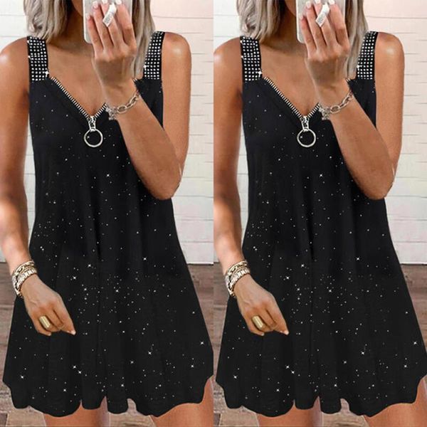 casual dresses sleeveless summer dress zipper v neck women straight black loose sundress beach fashion d30, Black;gray
casual dresses sleeveless summer dress zipper v neck women straight black loose sundress beach fashion d30, Black;gray