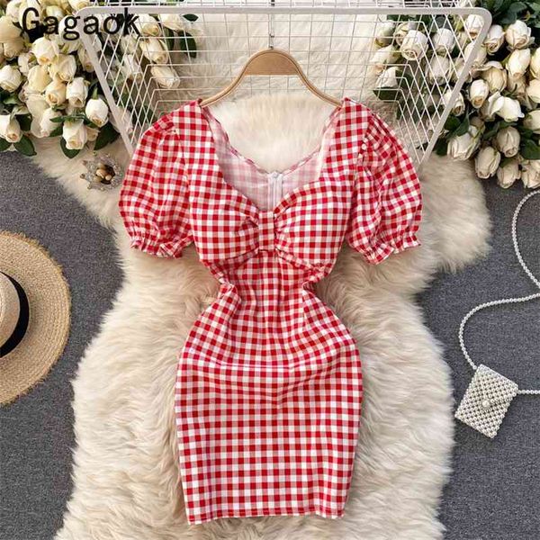women bodycon dress summer v-neck plaid short puff sleeve sheath mini dresses slim fashion chic wild vestidos 210531, Black;gray 
women bodycon dress summer v-neck plaid short puff sleeve sheath mini dresses slim fashion chic wild vestidos 210531, Black;gray