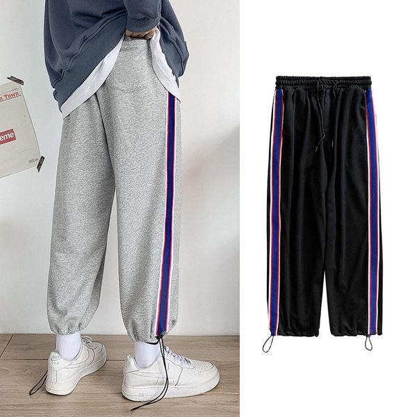 men's casual webbing striped cropped trousers harlan sports youth student pants streetwear joggers, Black
men's casual webbing striped cropped trousers harlan sports youth student pants streetwear joggers, Black