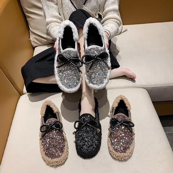 autumn/winter ladies fashion sequins flat shoes women's lazy plus velvet keep warm slippers cute fluffy plush peas, Black
autumn/winter ladies fashion sequins flat shoes women's lazy plus velvet keep warm slippers cute fluffy plush peas, Black