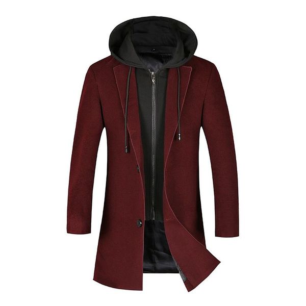 men's wool & blends woolen coat mid-length stitching hooded detachable loose coat/high-end casual burgundy winter, Black
men's wool & blends woolen coat mid-length stitching hooded detachable loose coat/high-end casual burgundy winter, Black