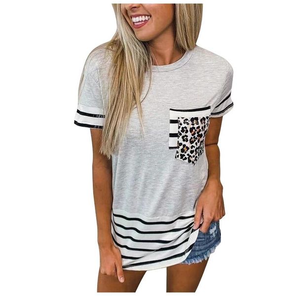 t-shirts women's casual leopard print patchwork striped pocket round neck t-shirt simple woman manga corta, White
t-shirts women's casual leopard print patchwork striped pocket round neck t-shirt simple woman manga corta, White