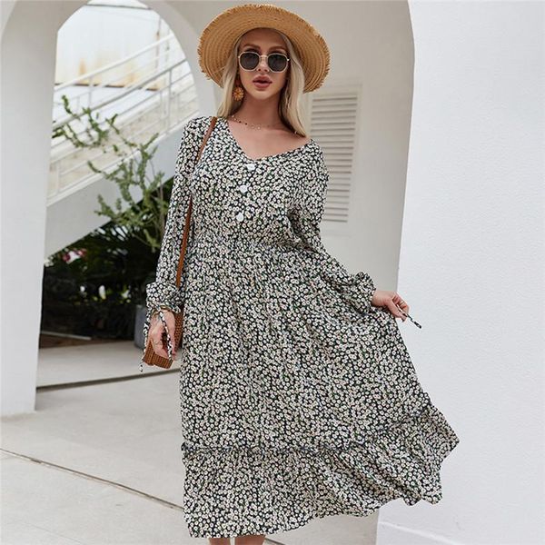 casual dresses women v neck button full sleeve floral dress for woman high wasit summer spring long print, Black;gray
casual dresses women v neck button full sleeve floral dress for woman high wasit summer spring long print, Black;gray