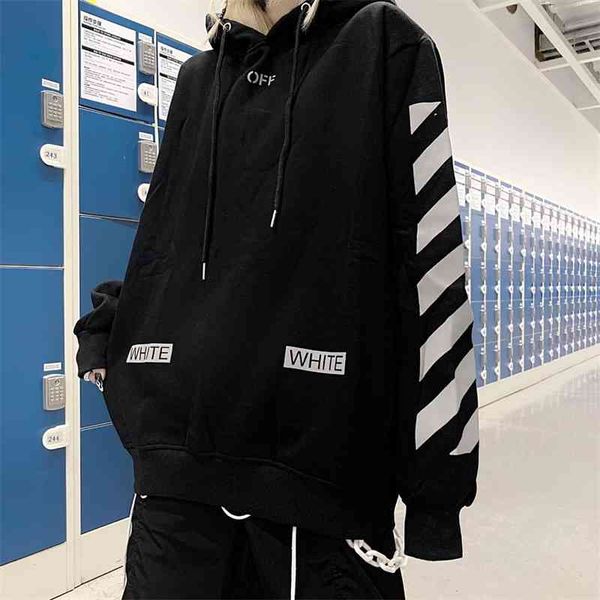off reflective arrow graffiti stripe print loose hood plush sweater white men's and women's coats, Black
off reflective arrow graffiti stripe print loose hood plush sweater white men's and women's coats, Black