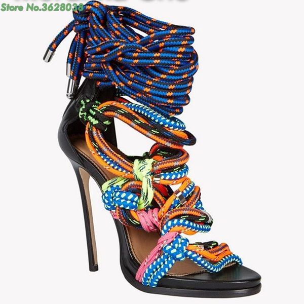sandals moraima snc luxury women lace up boties multi color rope shoes gladiator back zipthin high heels, Black
sandals moraima snc luxury women lace up boties multi color rope shoes gladiator back zipthin high heels, Black