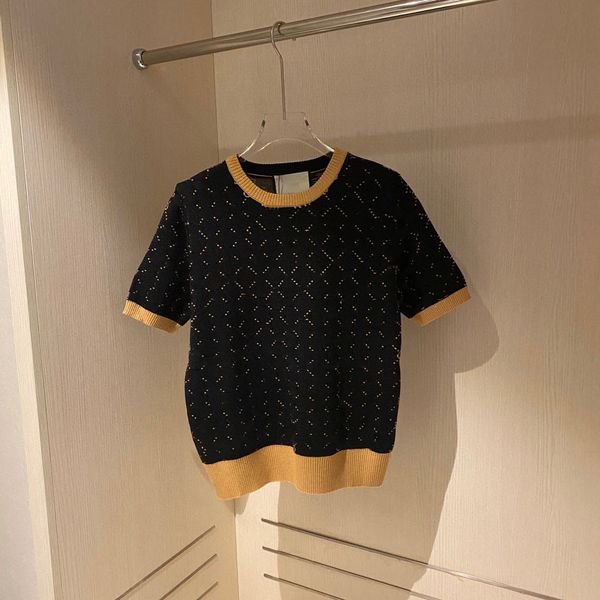 design clothing color contrast coffee round neck knit slim fit t-shirt elastic black jacquard short girls fashion half sleeve live broadcast, White
design clothing color contrast coffee round neck knit slim fit t-shirt elastic black jacquard short girls fashion half sleeve live broadcast, White