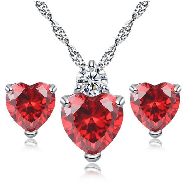 earrings & necklace classic red heart set women's wedding gift cz and earring, Silver
earrings & necklace classic red heart set women's wedding gift cz and earring, Silver