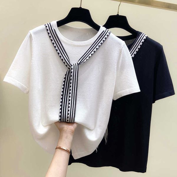 loose women summer solid casual o neck short sleeve female pullover knitwear elegant chic sweet basic girls sweater tees 210604, White;black
loose women summer solid casual o neck short sleeve female pullover knitwear elegant chic sweet basic girls sweater tees 210604, White;black