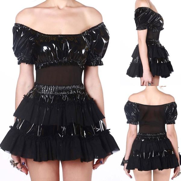 women's sleepwear women pvc lace nightclubs corset black leather corsets cropped shapers costumes punk rock gothic lingerie skirt, Black;red 
women's sleepwear women pvc lace nightclubs corset black leather corsets cropped shapers costumes punk rock gothic lingerie skirt, Black;red