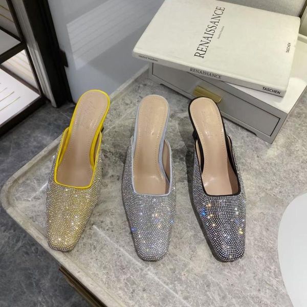 rhinestone women sandals slippers mules shoes square toe thin high heels summer crystal slides pumps silver/yellow size 35-39, Black 
rhinestone women sandals slippers mules shoes square toe thin high heels summer crystal slides pumps silver/yellow size 35-39, Black