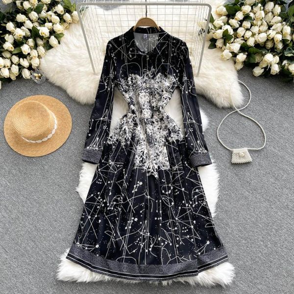 casual dresses autumn women black printed midi dress elegant turn-down collar long sleeve single breasted vintage robe female vestidos, Black;gray
casual dresses autumn women black printed midi dress elegant turn-down collar long sleeve single breasted vintage robe female vestidos, Black;gray
