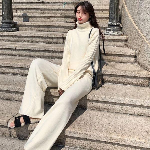 women's two piece pants 2021 autumn winter women thicken warm knitted two-piece set lady turtleneck pullover + high waist loose wide le, White
women's two piece pants 2021 autumn winter women thicken warm knitted two-piece set lady turtleneck pullover + high waist loose wide le, White