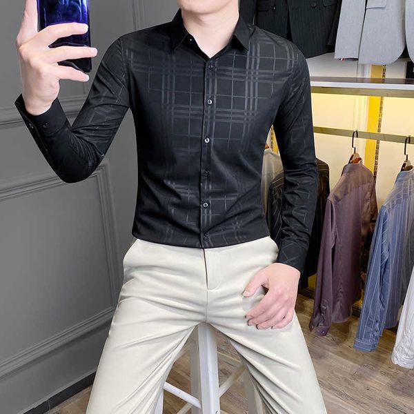 brand plaid shirts men long sleeve slim fit casual shirt business office social dress shirts fashion button up shirt camisa 210527, White;black
brand plaid shirts men long sleeve slim fit casual shirt business office social dress shirts fashion button up shirt camisa 210527, White;black