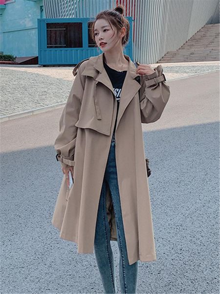 women's trench coats windbreaker spring and autumn korean fashion loose solid color high-quality lace-up long-sleeved feminine coat m09, Tan;black
women's trench coats windbreaker spring and autumn korean fashion loose solid color high-quality lace-up long-sleeved feminine coat m09, Tan;black