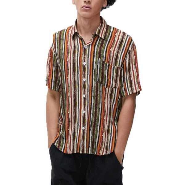 men shirts striped print beach casual streetwear clothing turn-down collar button up mens summer men's, White;black
men shirts striped print beach casual streetwear clothing turn-down collar button up mens summer men's, White;black