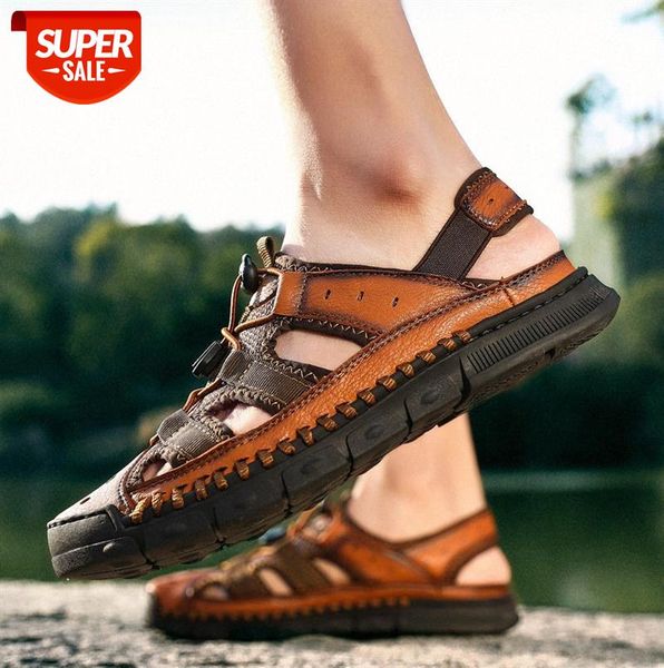 men's sandals shoes casual large size leather men #yz2b, Black