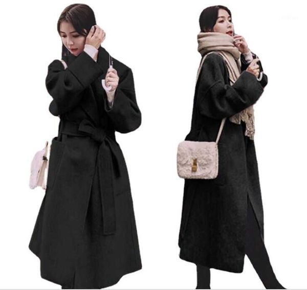 women's wool & blends 2021 autumn and winter korean fashion belt thickened warm loose mid-length woolen coat, Black
women's wool & blends 2021 autumn and winter korean fashion belt thickened warm loose mid-length woolen coat, Black