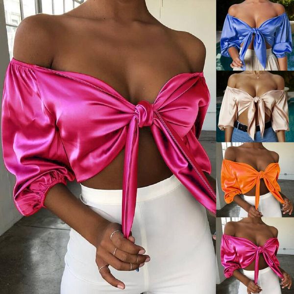 women's t-shirt womens flared sleeved cropped off shoulder ladies satin silk tie up knot plunge women shirt fashion streetwear, White
women's t-shirt womens flared sleeved cropped off shoulder ladies satin silk tie up knot plunge women shirt fashion streetwear, White